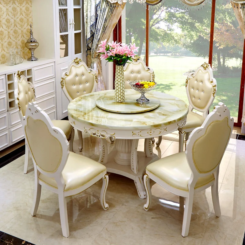 

European dining table and chair combination marble luxury solid wood dining table round table household American furniture dinin