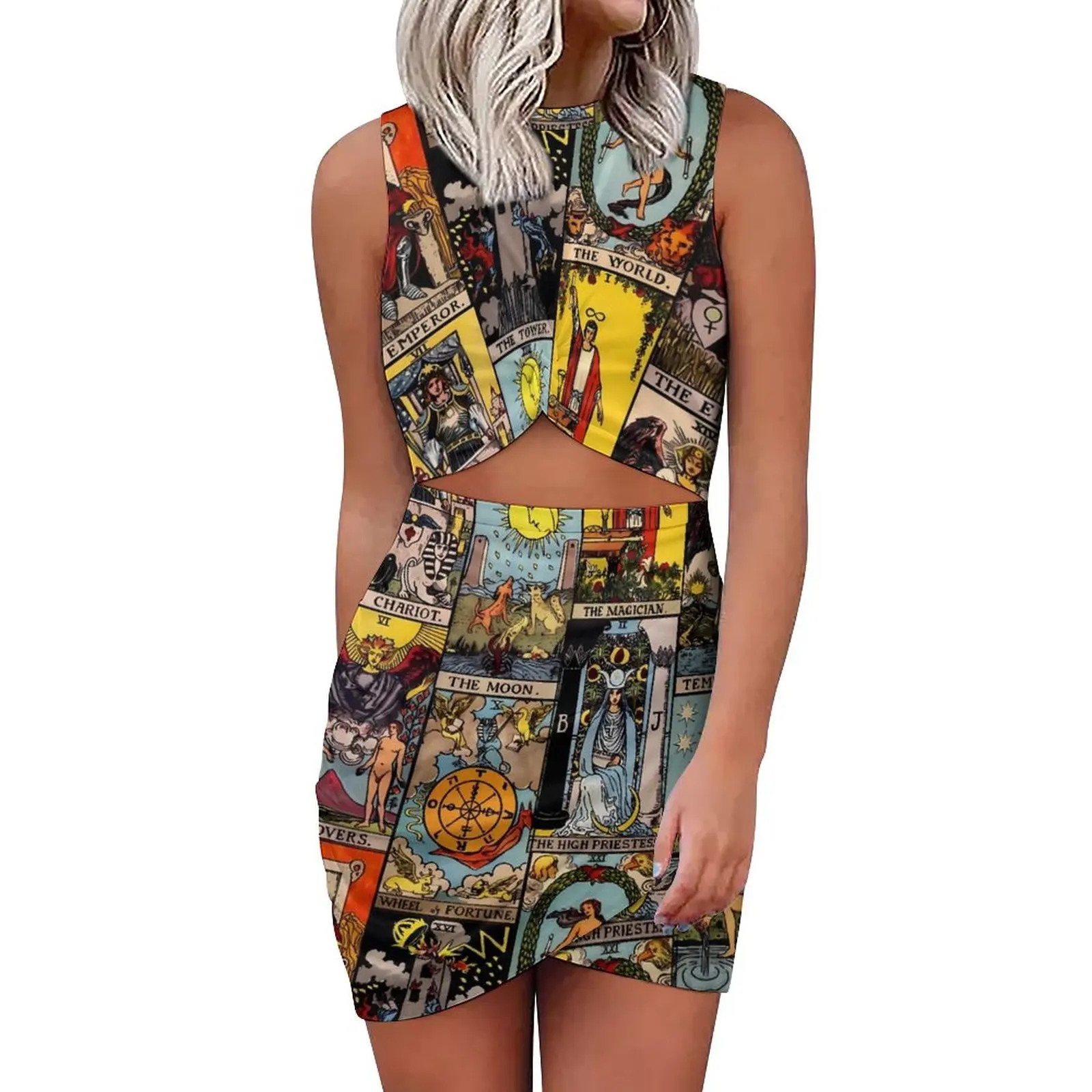 

Летнее облегающее платье Tarot, милые платья с принтом arполноразмерной арканы, женская уличная одежда с вырезами и графическим принтом, плать...