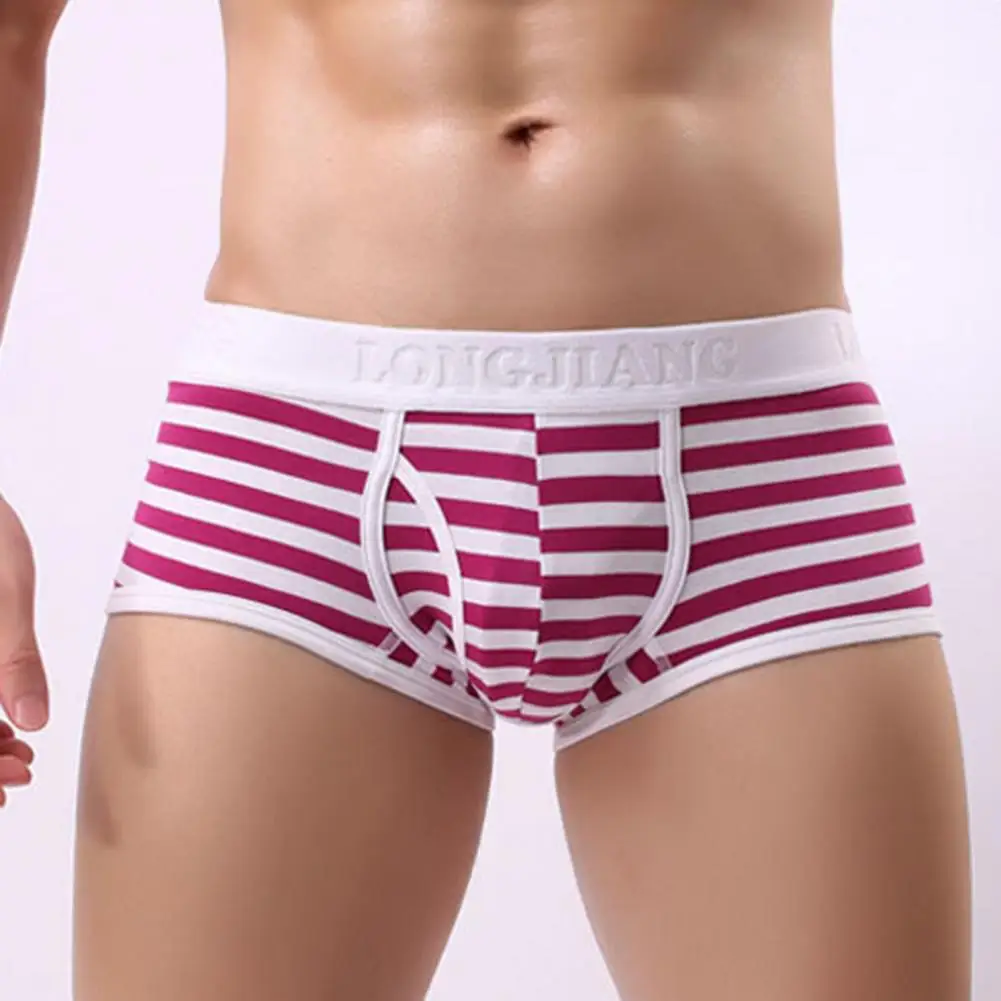 Bokserki w paski z bocznym otworem męskie seksowne bokserki ze średnim stanem szeroki pasek oddychająca moda Fitness sportowe bielizna