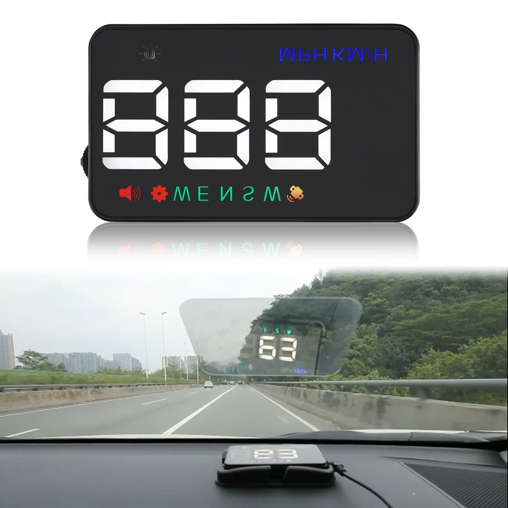 

Car Digital GPS Speedometer Odometer Head Up Display Overspeed Warning Alarm KM/h MPH Projector Auto HUD 3.5Inch Universal White