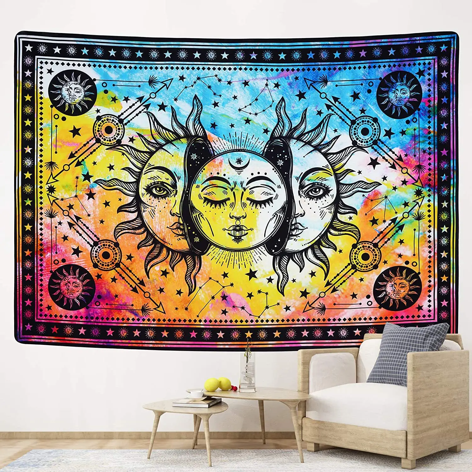 

Sun and Moon Tapestry Bohemian Mandala Tapestry Psychedelic Tapestry Black and White Mystic Tapestry Wall Hanging Home Decor