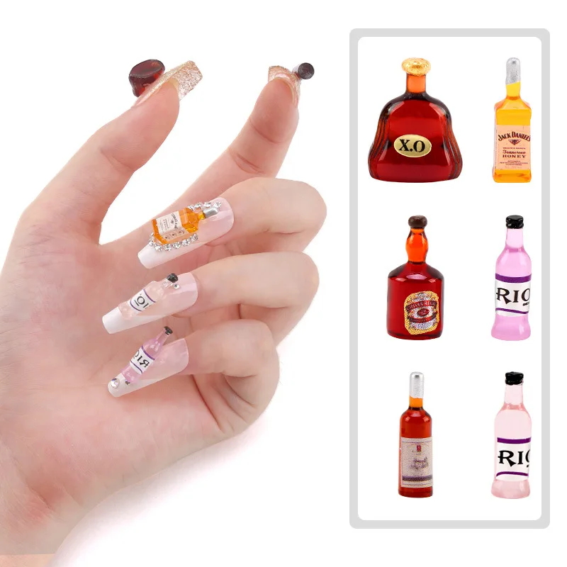 

10 Pcs 3D Nail Art Charms Red XO Wine Cocktails Mini Bottle Design Creative Manicure Art Decoration DIY Jewelry Accessories Set