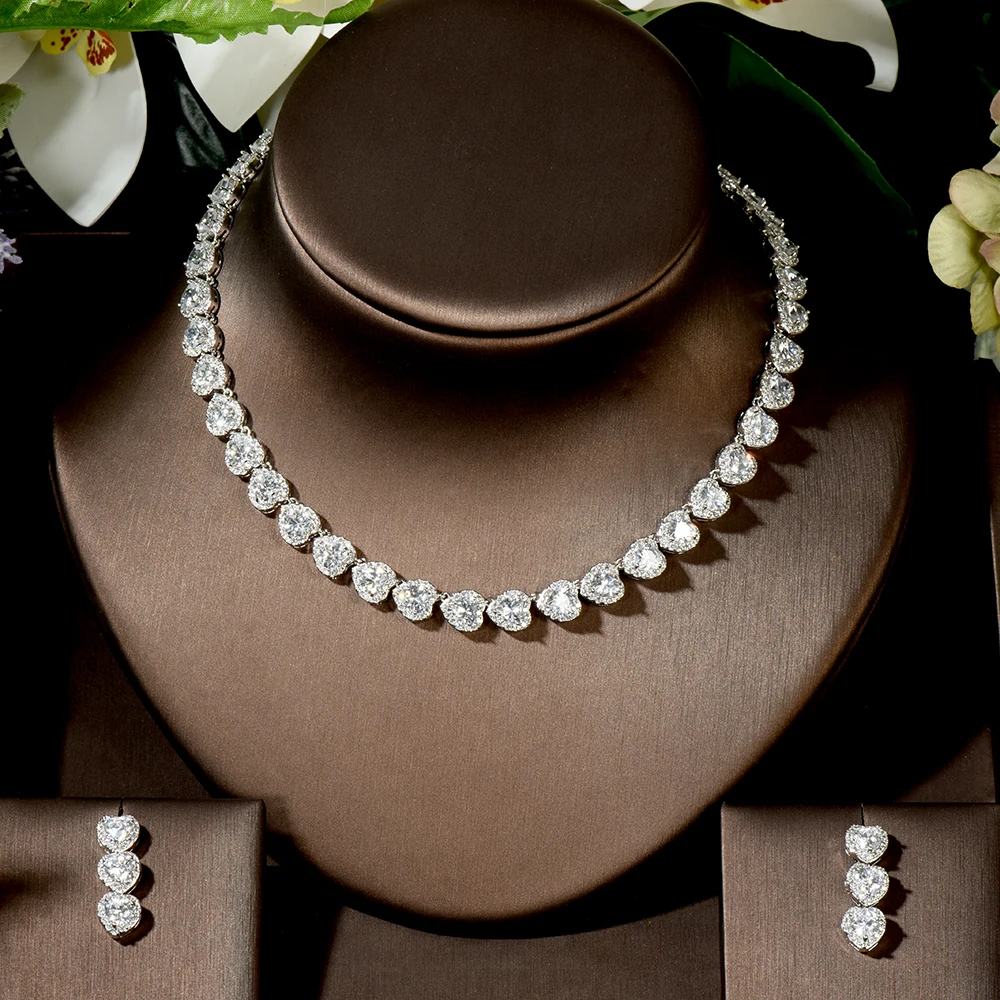 

Fashion Classic Love Heart Women Party Costume Jewelry Set African Wedding Necklace Earrings Bracelet for Brides Bijoux N-1457