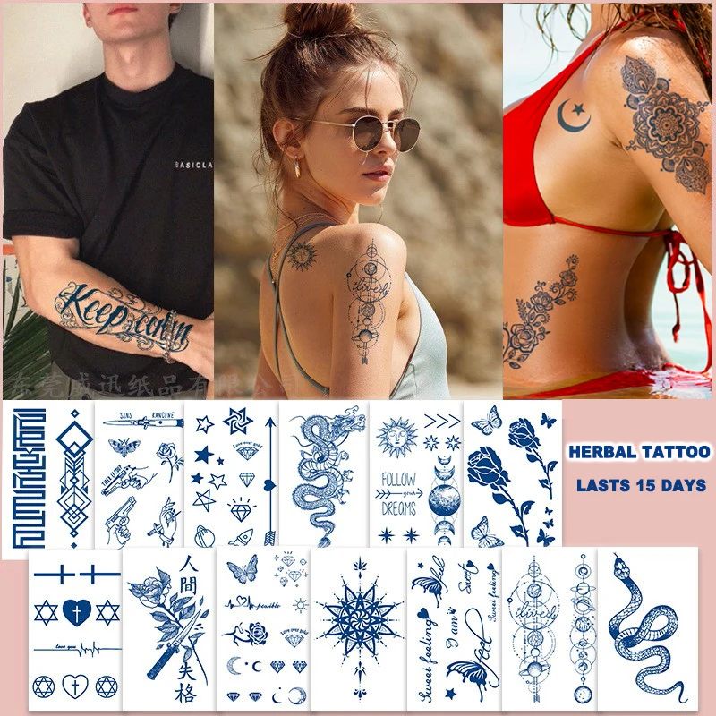 

30 Sheets Juice Ink Long Lasting Waterproof Temporary Tattoo Stickers Butterfly Flash Tattoos Women Waist Fake Tattoos For Men