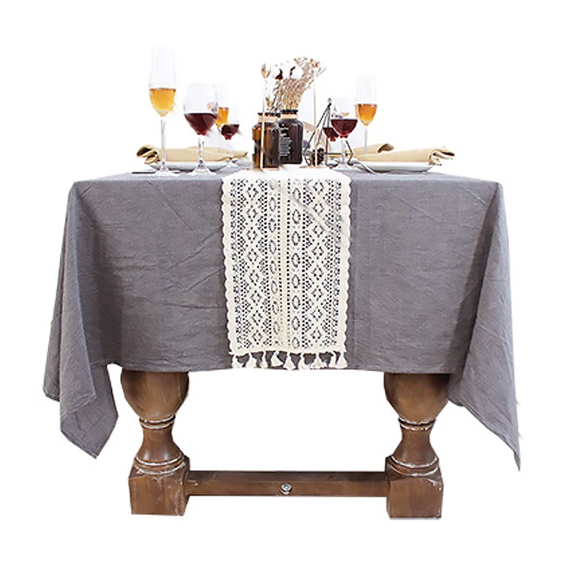 

TECHOME Nordic Style Table Runner Country Wedding Decoration Lace Tassels Dining Banquet Party Home Decoration