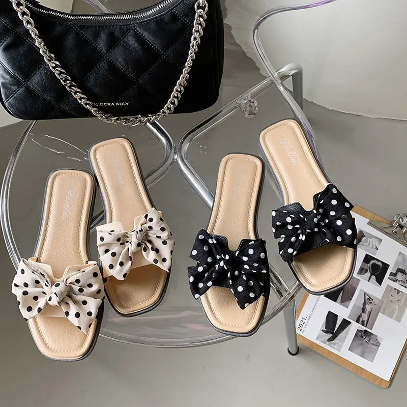 

Autumn and Summer New Style Slippers Women Bow Net Red Version Trend Student Wear Adies Slippers Soft Bottom Non-slip