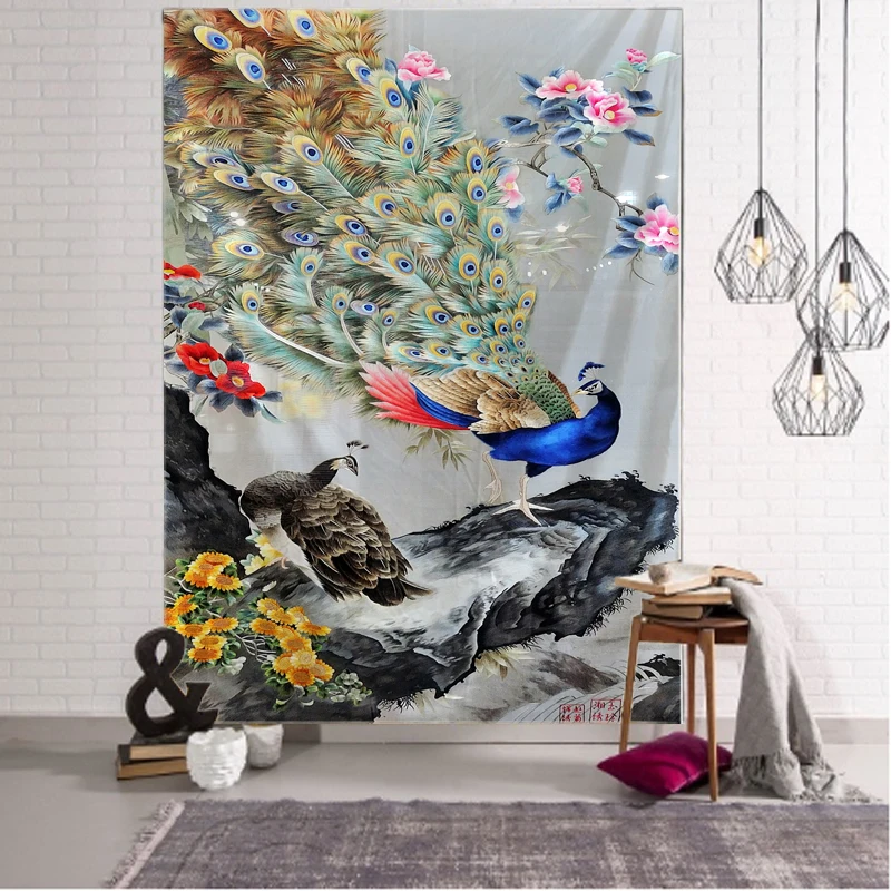 

Мистик, лесные цветы, джунгли, животные, лес, иллюстрация, павлин, искусственный Настенный декор для домашней комнаты