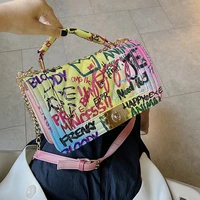 fashion color graffiti crossbody bags for women bag luxury letter printed shoulder messenger bag ladies 2020 cute square purses