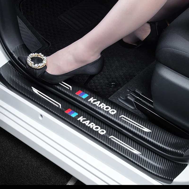 

Lsrtw2017 Fiber Leather Car Sill Sticker Threshold Mat Cover for Skoda Karoq 2017 2018 2019 2020 Accessories Auto Protector