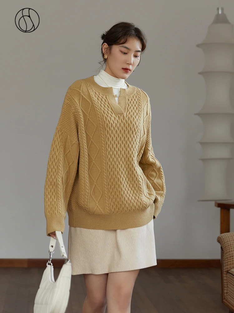 

DUSHU женский зимний свитер в стиле ретро Желтый в рубчик простой свободный облегающий вязаный свитер с V-образным вырезом Женский Теплый пуло...