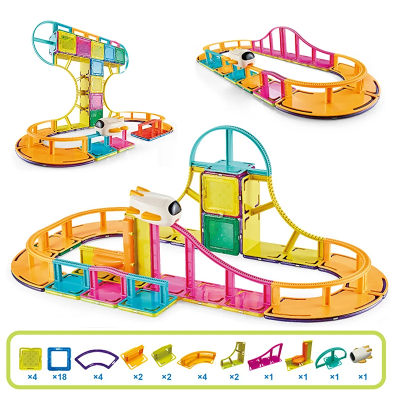

29-61PCS City Electric Magnet Magnetic Rail Car Track Vehicle Model Rail Rocket Airplane Adventure Game Building Blocks Kid Toys