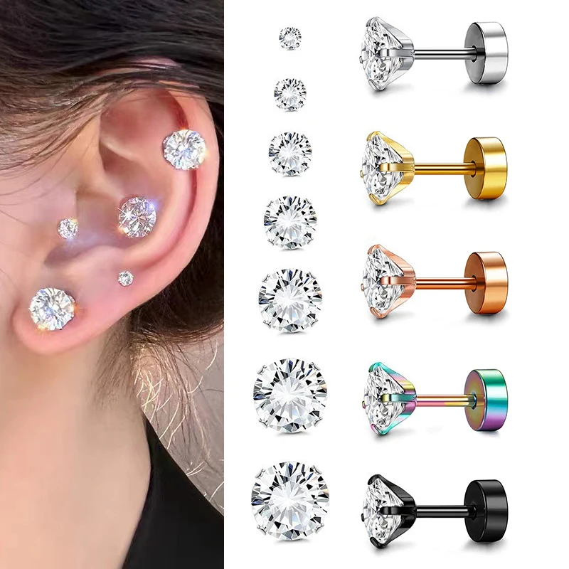 

Серьги-гвоздики из нержавеющей стали с фианитом, 3-8 мм