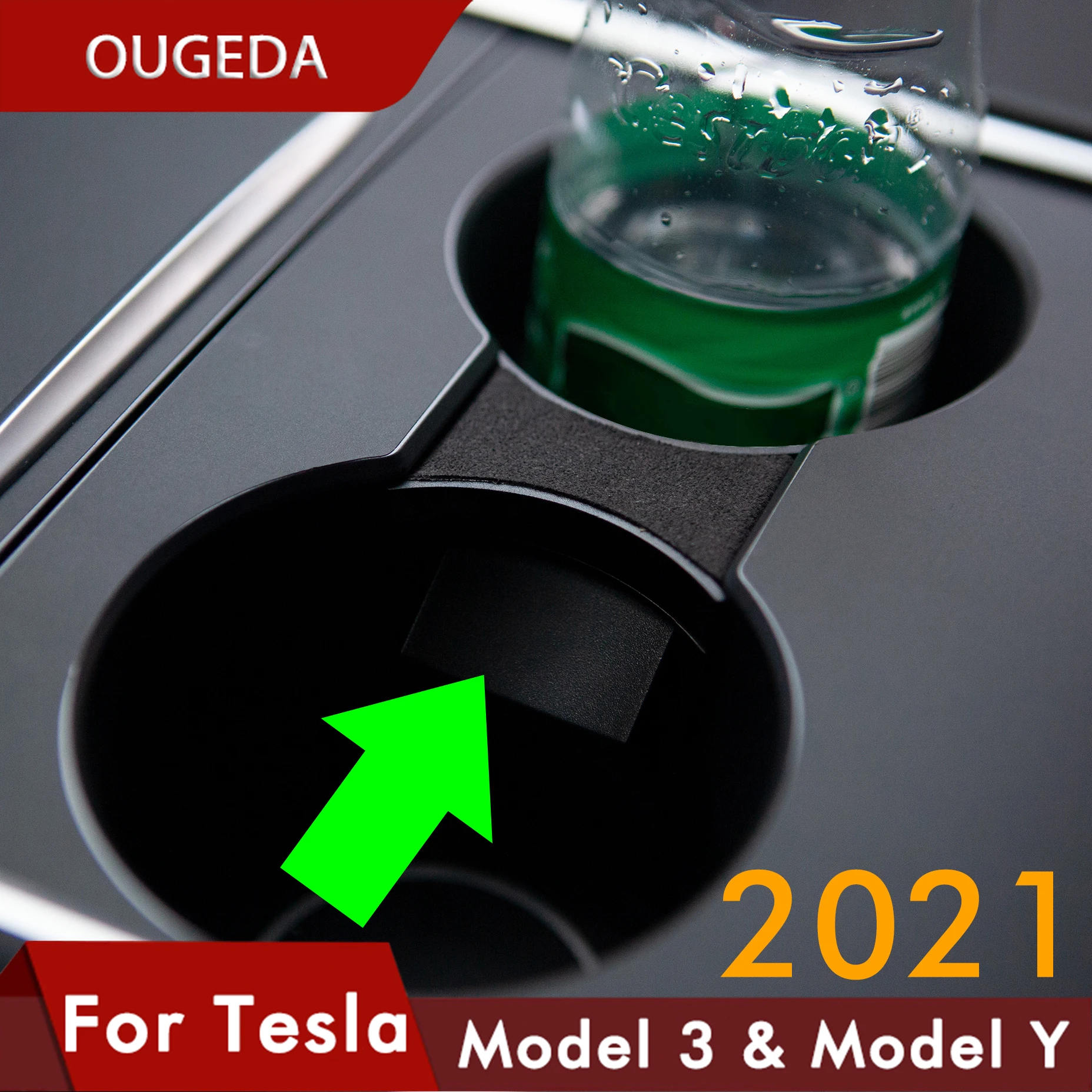 OUGEDA Model3 Car Water Cup Holder For Tesla Model Y 2021 Accessories Interior Center Console Storage Organizer Model 3 Three