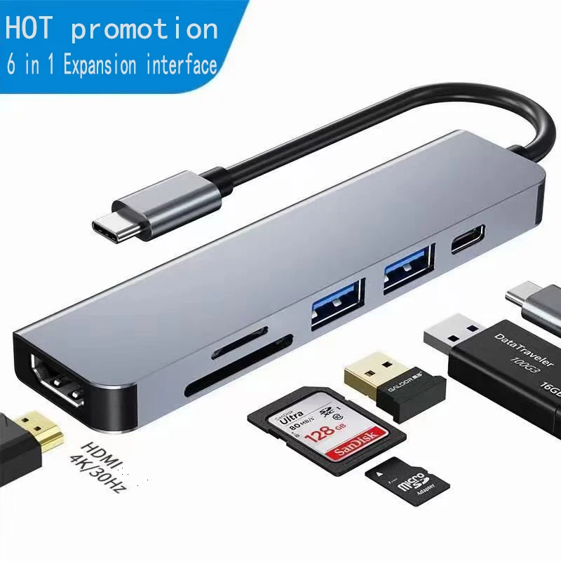 

Portable Hdmi Adapter 3 Usb 3.0 Ports Expansion Dock 5gbps Sd/tf Card Reader Computer Accessories Type-c Docking Station 6-in-1