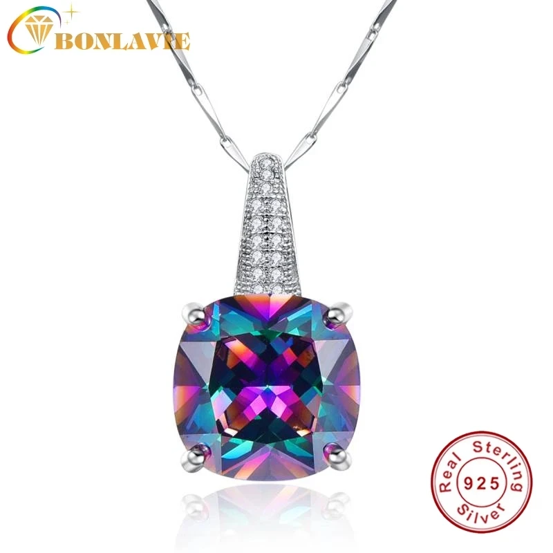 

925 Sterling Silver Ladies Fashion Jewelry Rainbow Necklace Topaz Chain with Stone Pendants Gifts for Women Packed in Gift Box