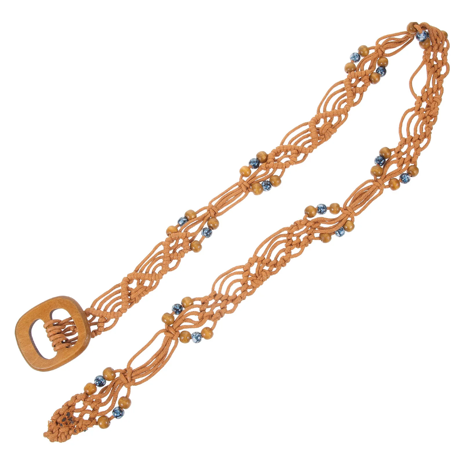 

Bohemian Woven Belt Women Waist Belt Hand Woven Waist Belt Wood Bead Dress Belt