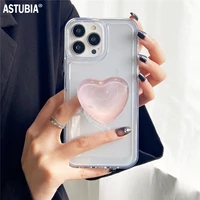 pink heart shaped stand grip clear shockproof case for iphone 13 12 11 pro xs max mini x xr 7 8 plus se protective case holder