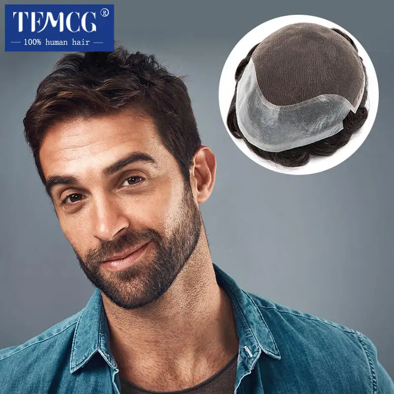 Мужской протез волос индивидуальный парик для мужчин из 100% человеческих