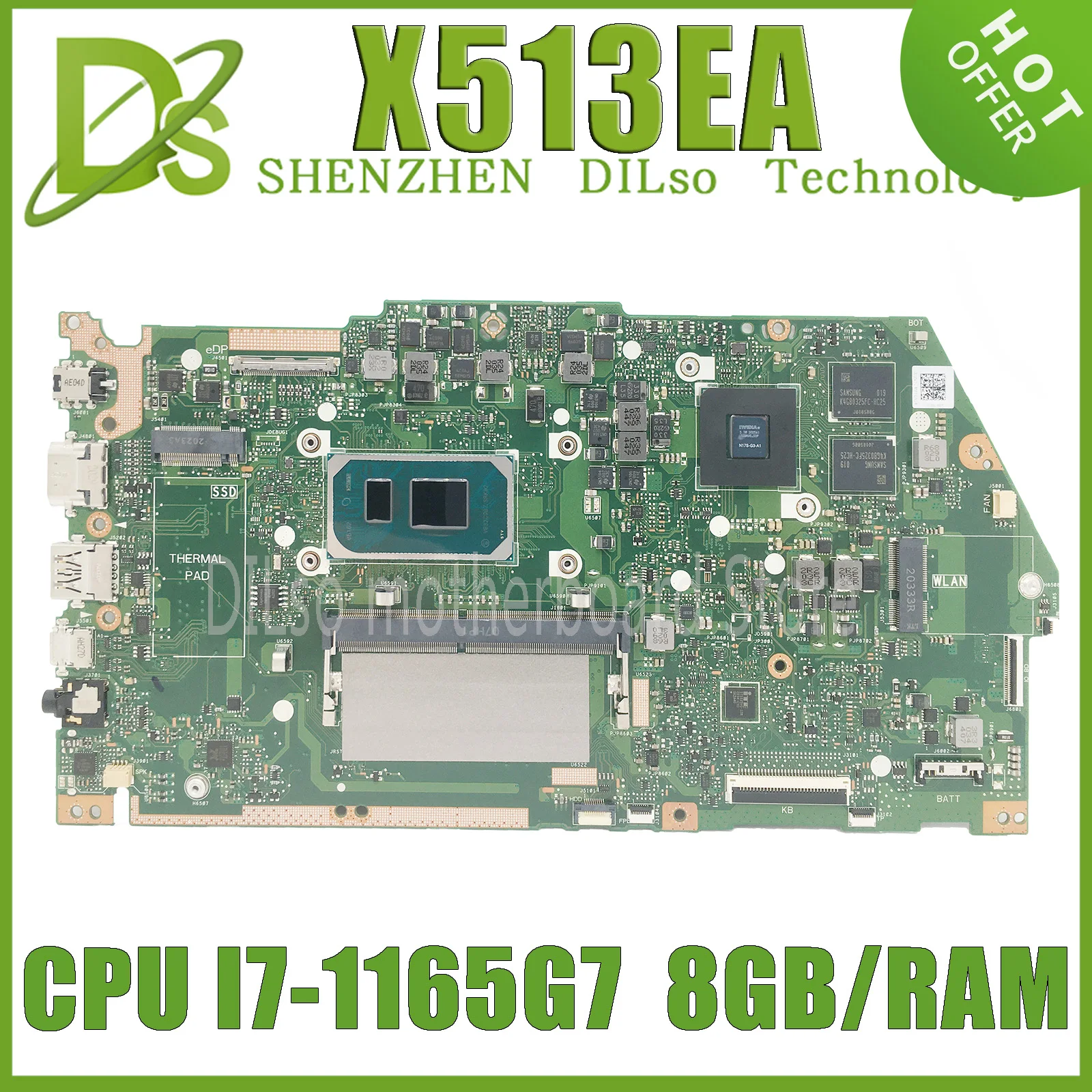 

KEFU X513EA Mainboard With I7-1165G7 8G-RAM N17S-G3-A1 For ASUS VivoBook 15 X513 X513EP X513EQ X513 100% Working Well