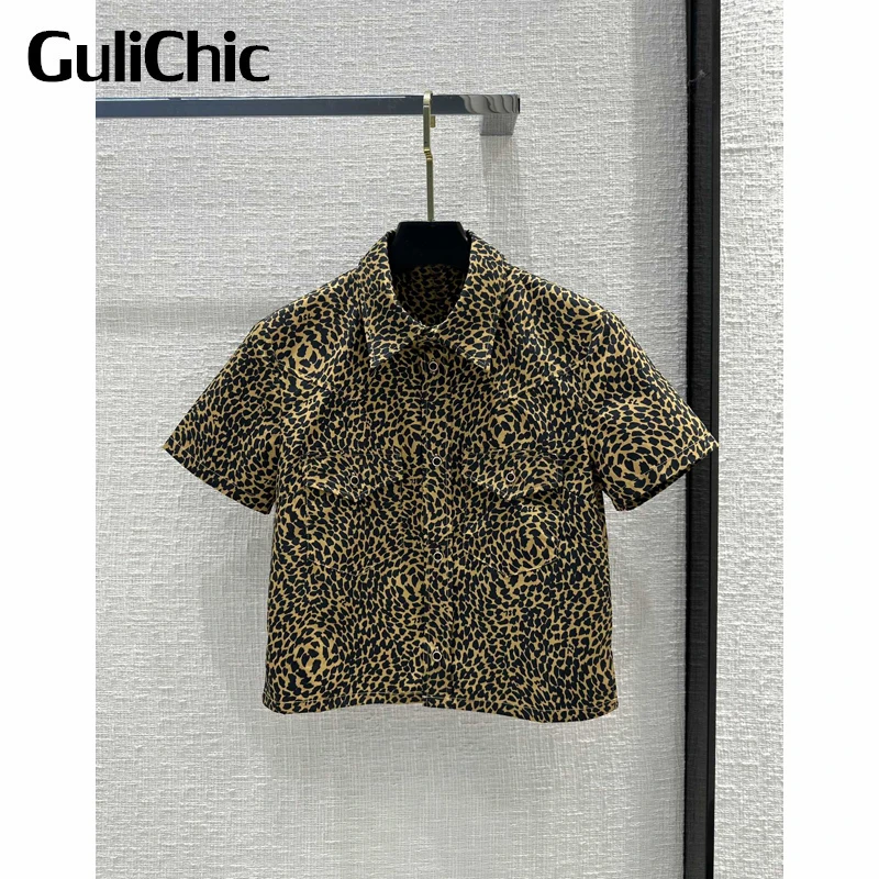 

5.8 GuliChic Fashion Leopard Print Short Sleeve Shirt Women