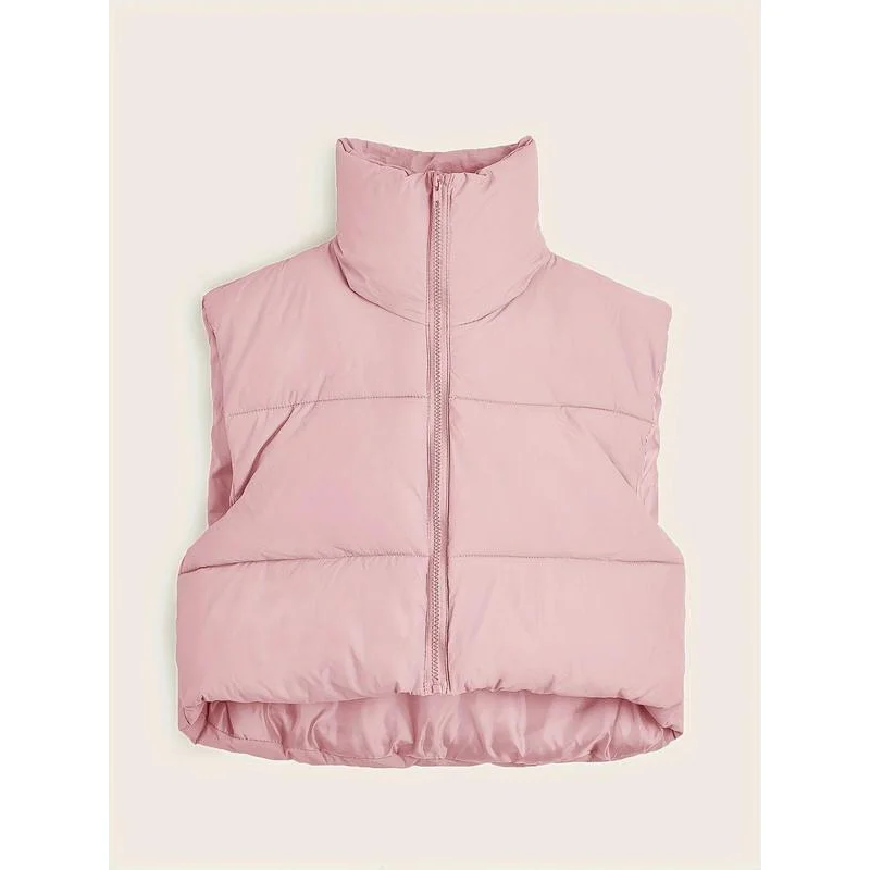 Женский однотонный жилет-пуховик на молнии повседневная термобелье осень и зиму