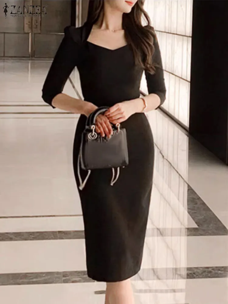 Платье ZANZEA женское офисное Облегающее элегантное пикантное модное миди-платье с