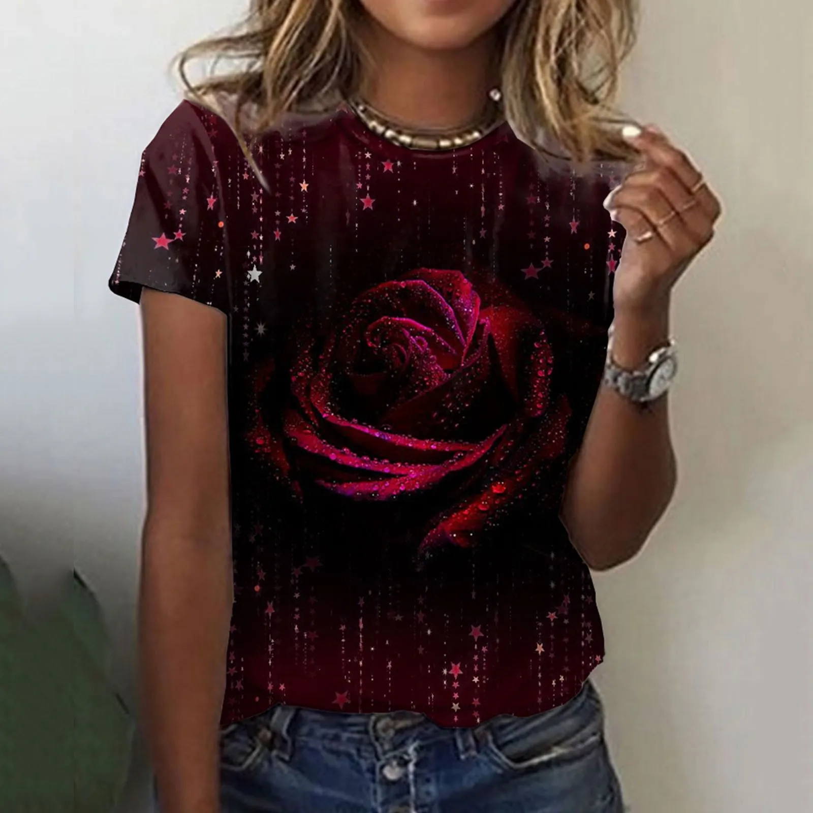 

Cute Summer Tops For Women Tops O Neck Print Short Sleeve Ladies T Shirts Women Ladies Button down Shirts And Blouses