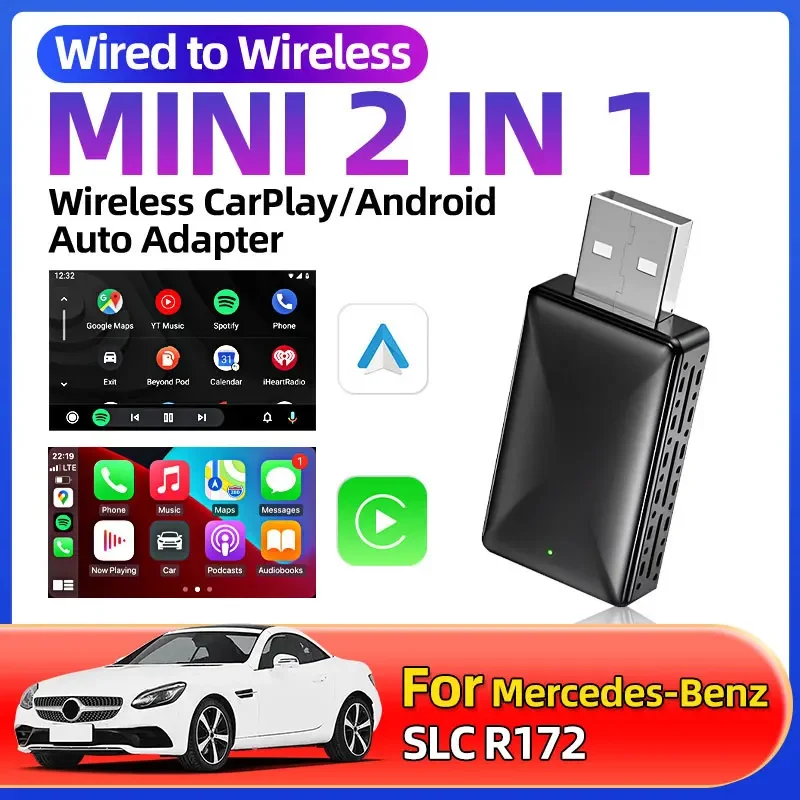 Фото Для Mercedes-Benz SLC R172 модный беспроводной CarPlay Android Auto беспроводной адаптер Smart Mini Box Plug and Play Wi-Fi быстрое подключение №1