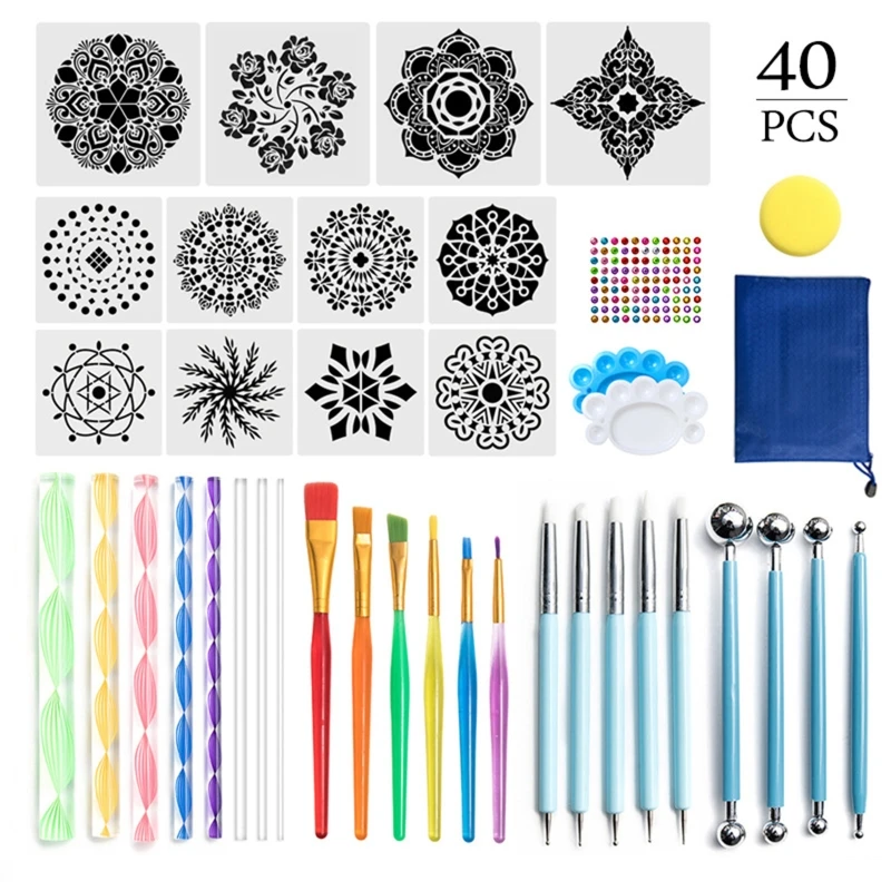 

2022 New 40pcs Mandala Dotting Tools for Painting Rock Stone Stencil Acrylic Stick Brush