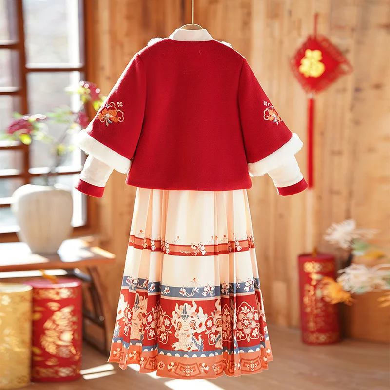 Детский зимний теплый комплект ханьфу древний костюм для девочек новогодняя