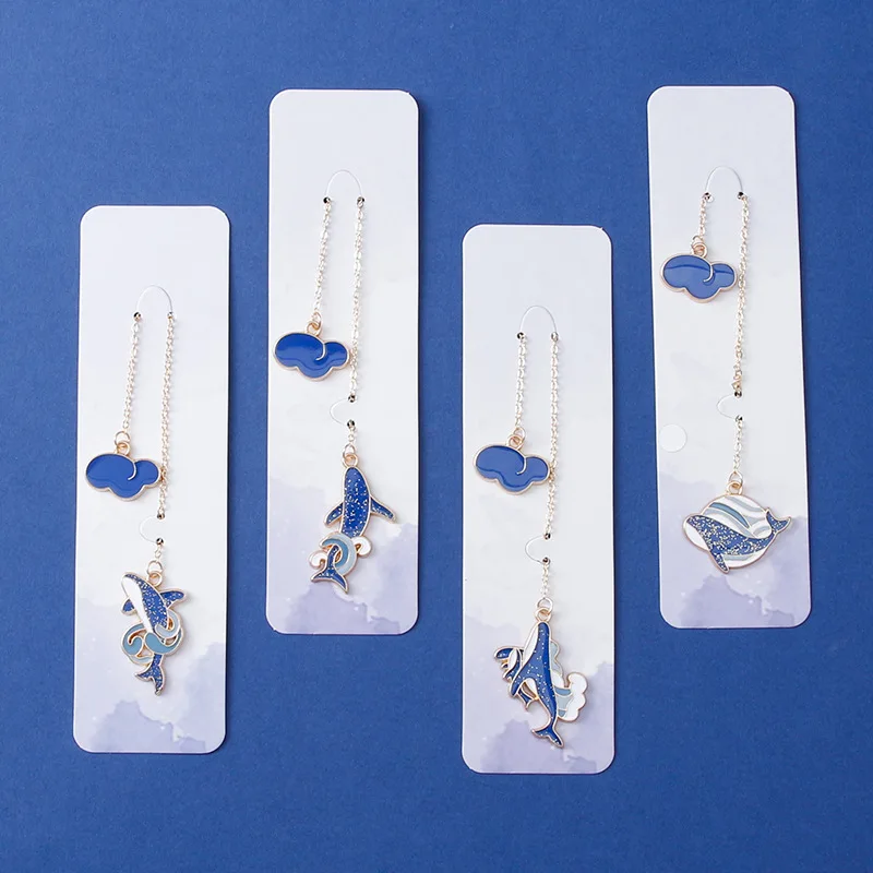 

Kawaii Whale Bookmark Blue Tassel Pendant Book Accessories Reading Mark Aesthetics Teacher'S Day Gift Ocean-Themed Souvenir