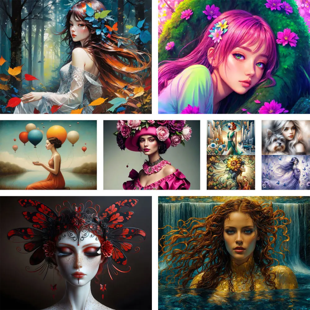 para portretowa dziewczyna kwiaty wstępnie wydrukowane wzory haftu krzyżykowego rękodzieło dziewiarskie robótki ręcznie robione igły pakiet