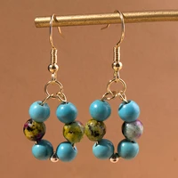 brand design bohemia natural turquoise stone earrings beautiful blue beaded dangle earrings for women jewelry gifts bijoux femme