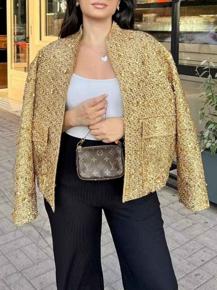 Женская куртка с блестками Freeacy осенняя Стильная верхняя одежда