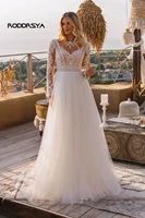 bohemian illusion back sweep train wedding dress long sleeve a linetulle lace applique chic bridal gown