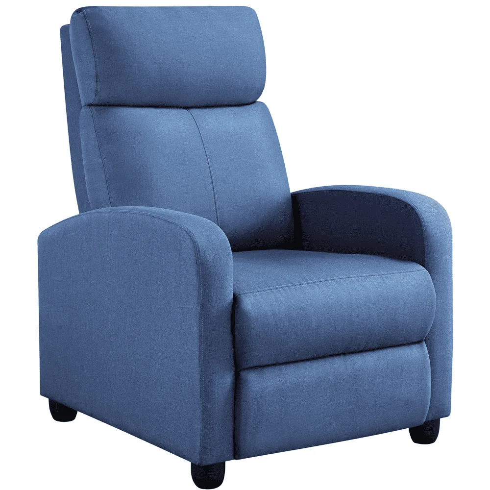 

Fabric Push Back Theater Recliner Chair with Footrest, Light Blue
