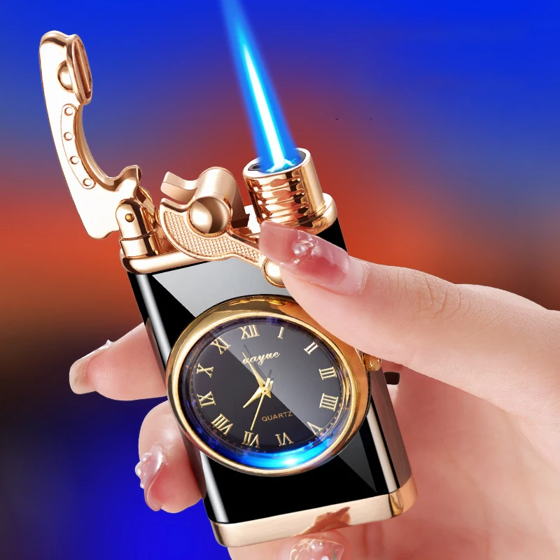 

Creative Quartz Watch Windproof Lighter Metal Blue Light Butane Jet Flame Torch Lighter Rocker Ignition Men's Gift Smoking 2023