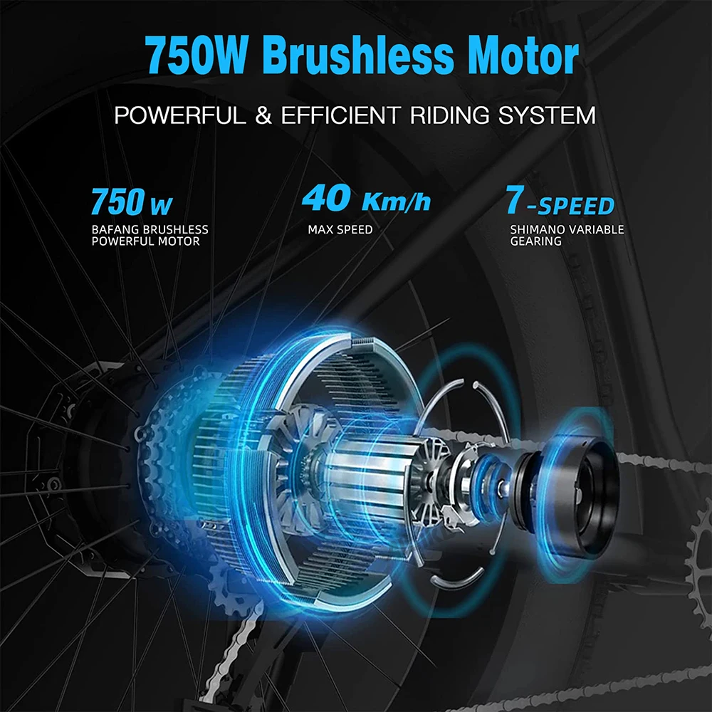 Велосипед электрический 26-дюймовый с мотором 750 Вт и съемной литиевой батареей 48