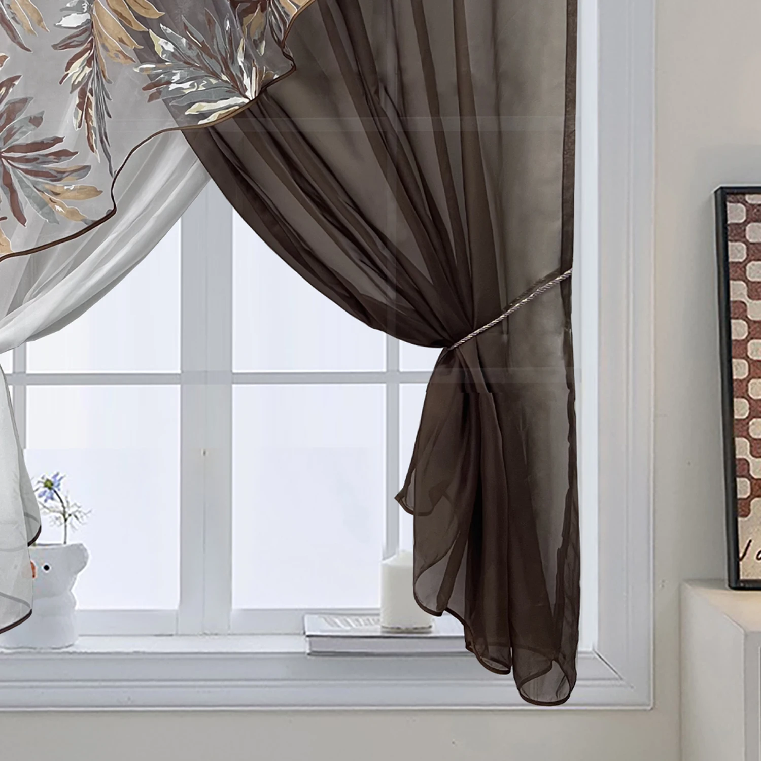 1 шт. прозрачная занавеска с коричневыми листьями для гостиной прихожей крыльца