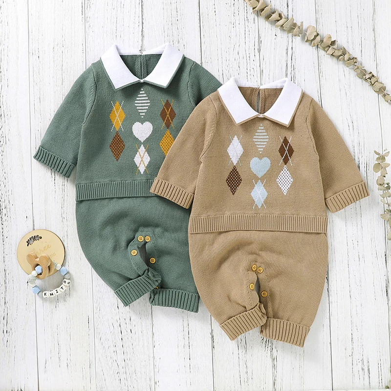 

Baby Rompers Clothes Autumn Turtle Neck Long Sleeves Knitted Newborn Boys Girls Cotton Jumpsuits Playsuits Winter Infant Outfits