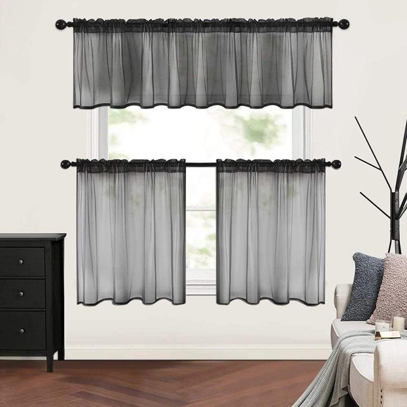 

New Modern Lace Short Curtain White Window Drapes Solid Tulle Sheer Short Curtains for Kitchen Cabinet Door Bedroom Home Decor