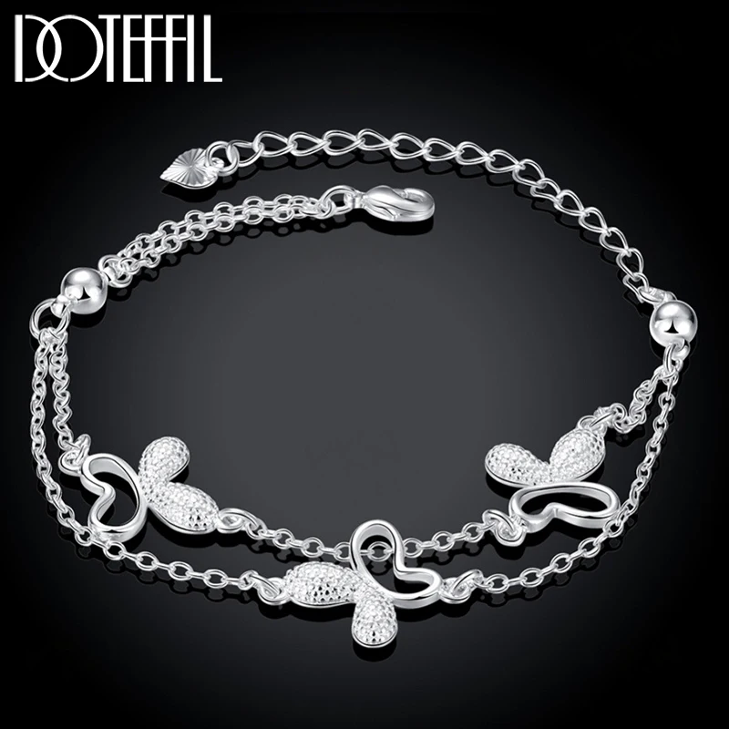 

DOTEFFIL 925 Sterling Silver Butterfly Heart Bead Chain Bracelet For Woman Charm Wedding Engagement Fashion Party Jewelry