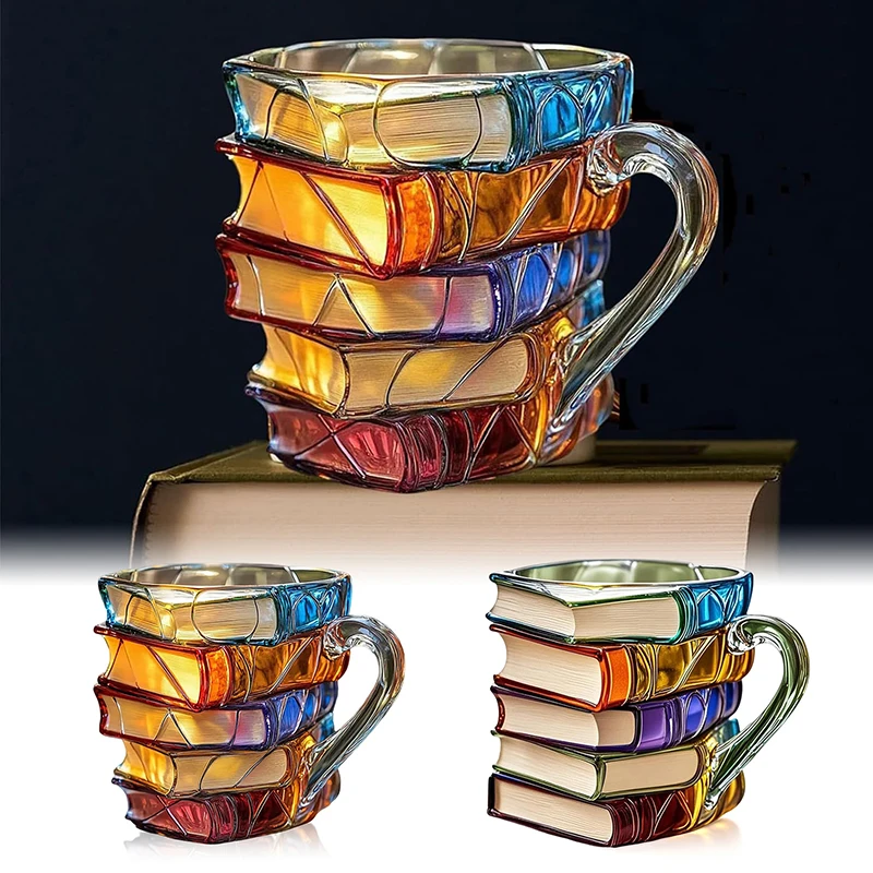 Фото Окрашенная книжная кружка, новинка, 3d расписные книги, кофейная кружка, уникальные красочные книги из смолы, стек, коллекция кофейных чашек №2