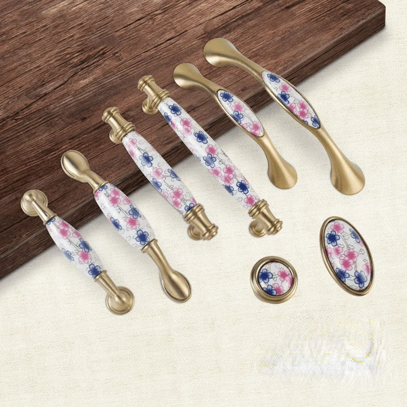 

Ceramic Cherry Blossom Handle Drawer Pulls Kitchen Cupboard Cabinet Knob Drawer Dresser Handles Closet Pulls Furniture Hardware