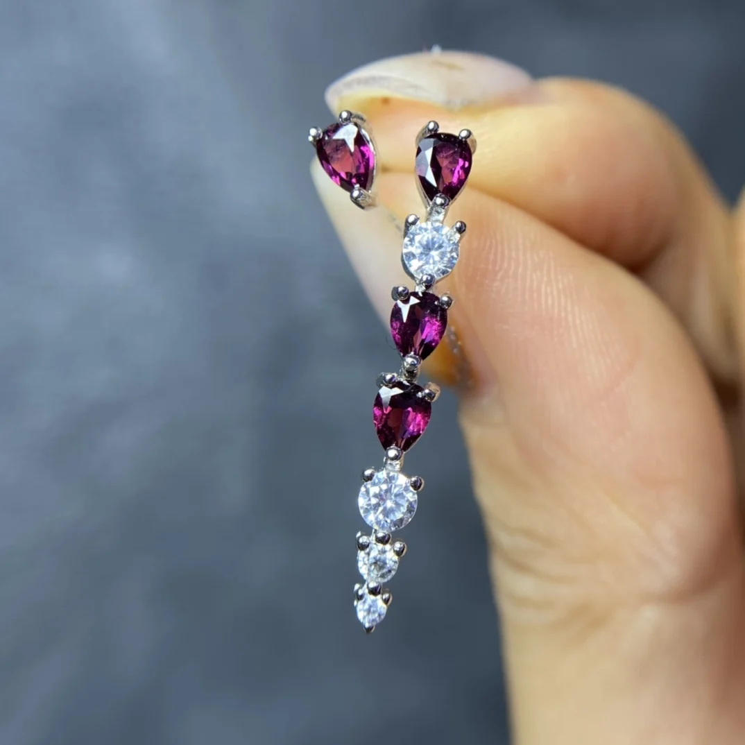 

Jewelries women's gemstone stud earrings Natural primary color purple tooth garnet AB style stud earrings s925 inlay statement