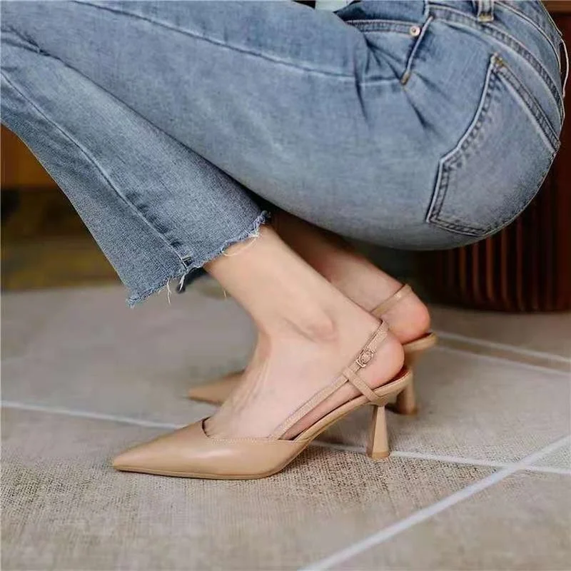 

Salu High Thin Heels Sandals for Woman Basic Model Genuine Leather Casual 34-40 Size Sandals Women Pointed Toe Womans Shoes