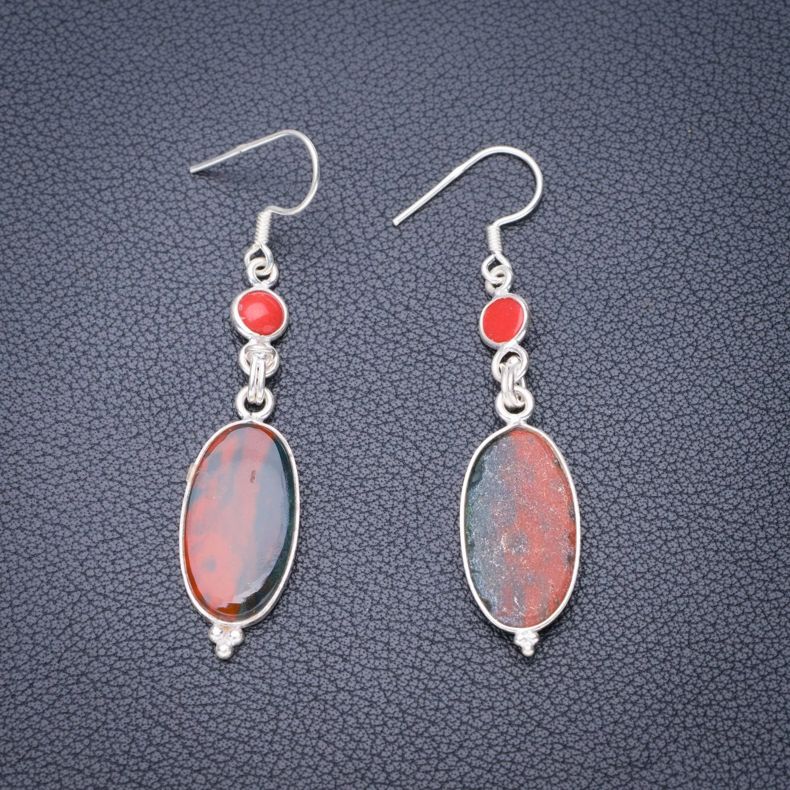 

StarGems Natural Blood Stone Coral Handmade 925 Sterling Silver Earrings 2.25" E6257