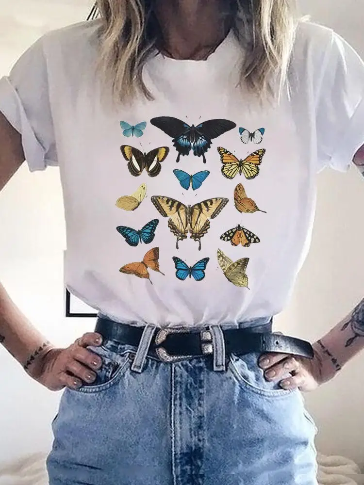 

Print T Shirt Fashion Women Summer Clothes Kawaii Graphic T-shirt Butterfly 90s Style Basic Clothing Short Sleeve Tee Top