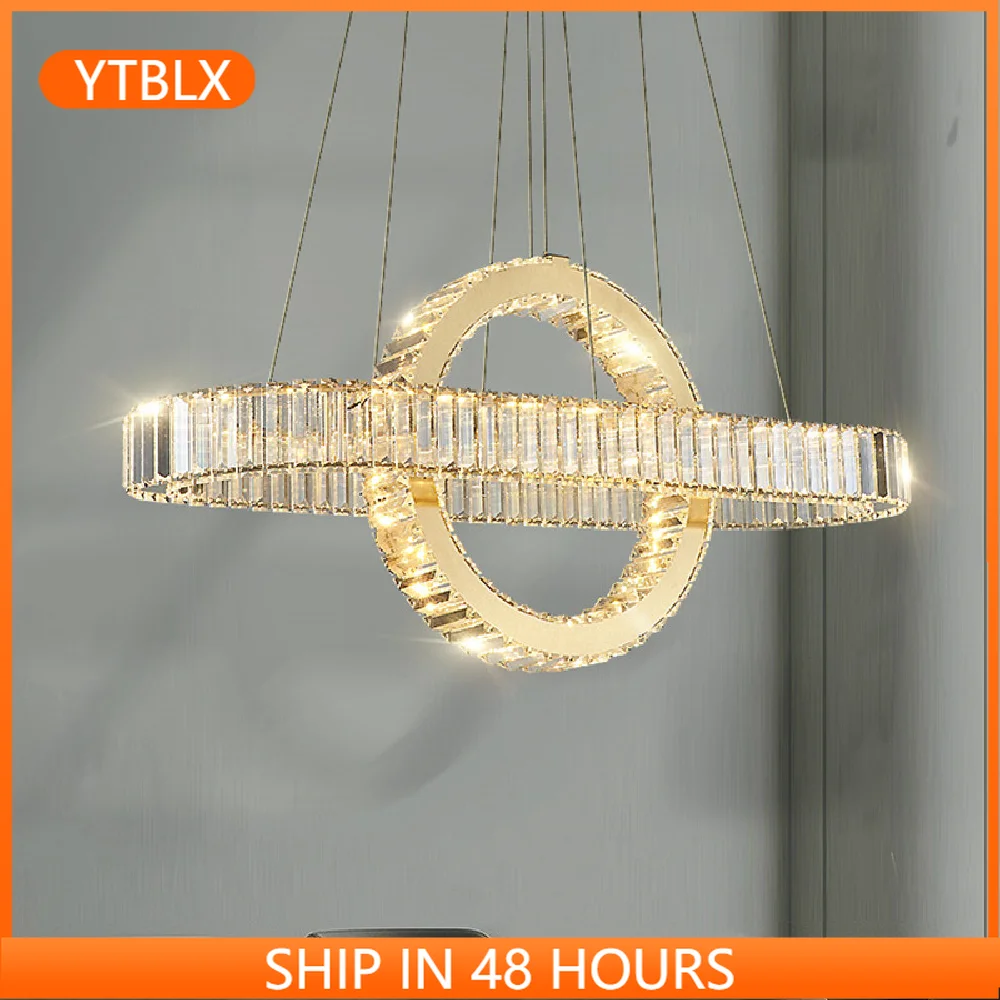 

Modern Oval Chrome Gold Steel Led Dimmable Pendant Lights Dining Room K9 Crystals Hanging Lamp Adjustable Cable Suspension Lamp