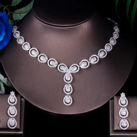 threegraces elegant cubic zirconia long dangle earrings and necklace bridal wedding dancing party jewelry set for women tz724